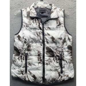 Tribal Down Puffer Vest Womens Medium Multi Tie Dye Stand Up Collar Full Zip EUC